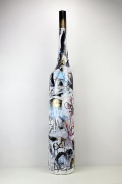 « The King's Jungle » Peinture acrylique, pastel à l'huile et feuilles d'or, sculpture en céramique