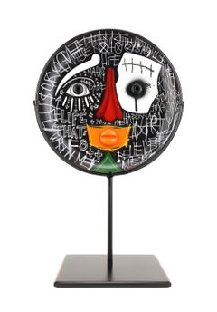 'Wonderful Life' Abstract, Figurative Paint on Ceramic Plate