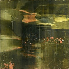 Retro "River 2" Abstract Composition in Acrylic and Gold Leaf on Wood Panel