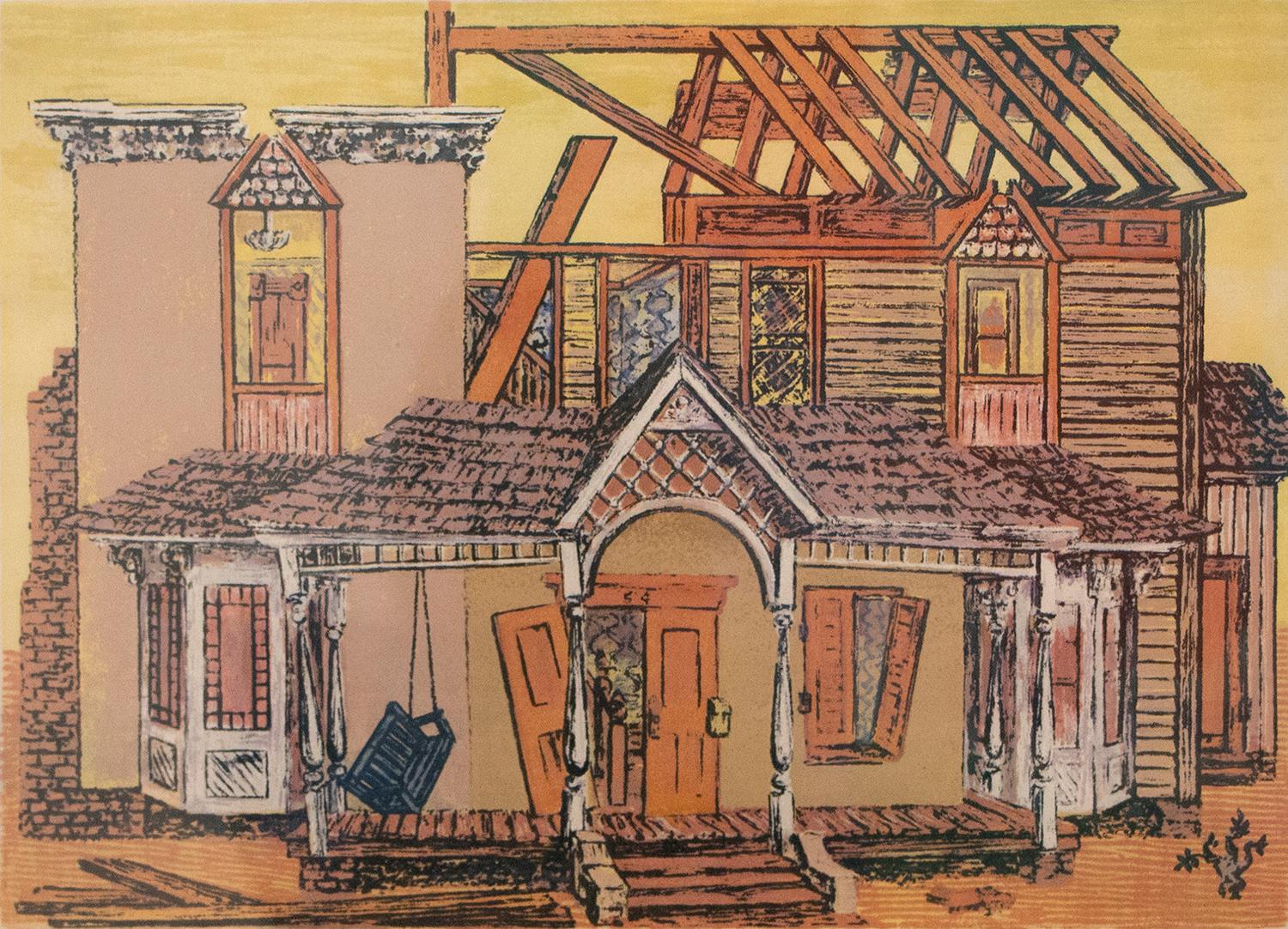 "The Porch Swing," Serigraph by Janet Turner, circa 1950s