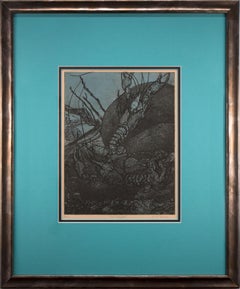 "Two Crayfish, " metal relief etching/aquatint by Janet Turner