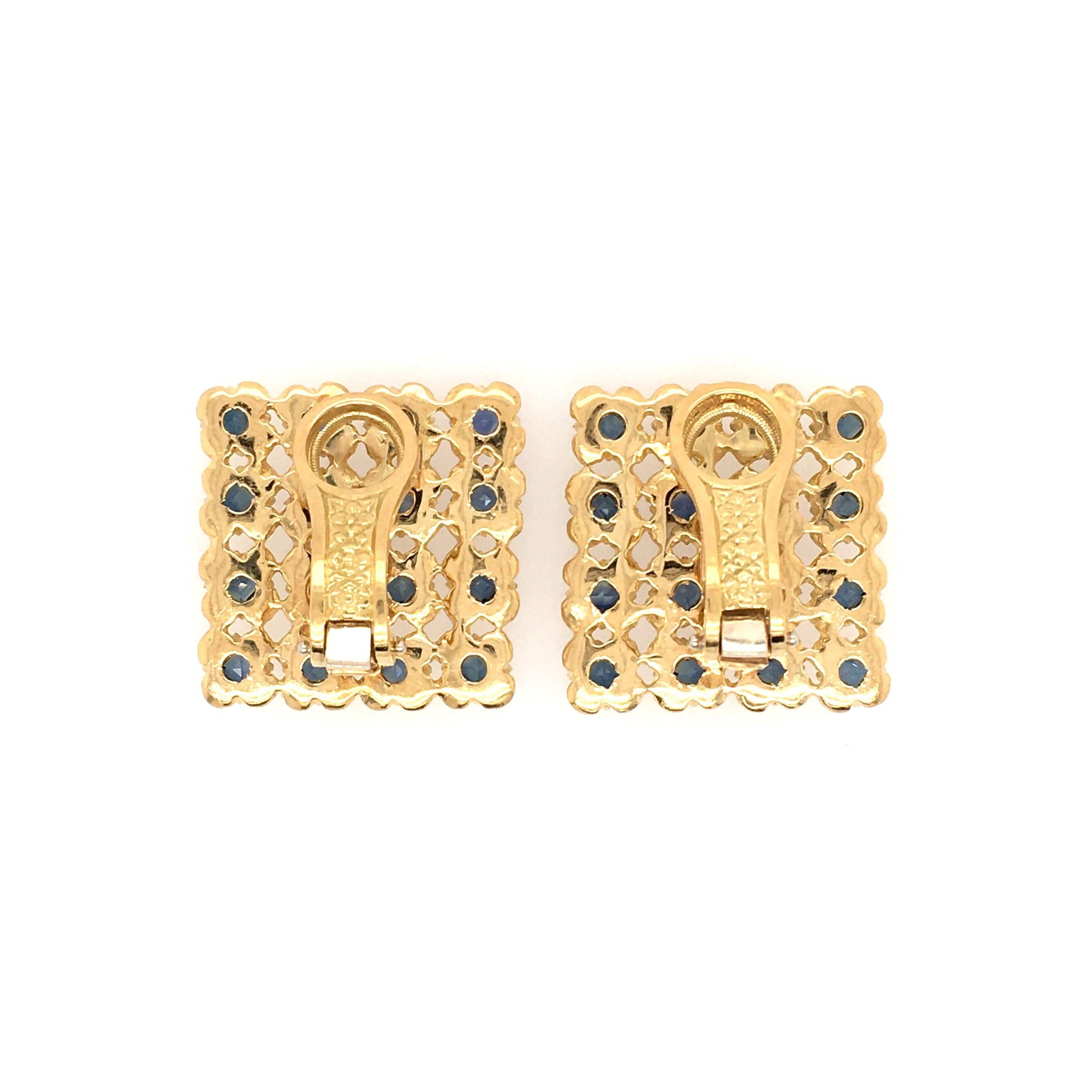 Round Cut Janet Yaseen Gold and Sapphire Earrings