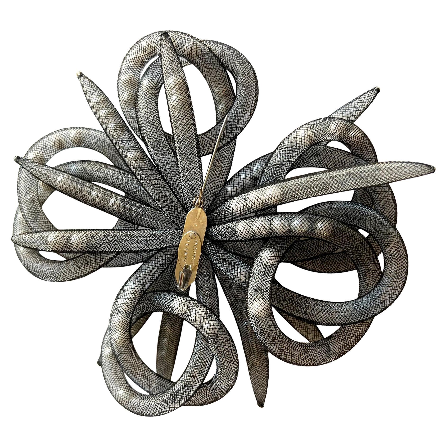 Uncut Janete Zamboni De Farro Italian Mesh and Pearl Oversized Brooch For Sale