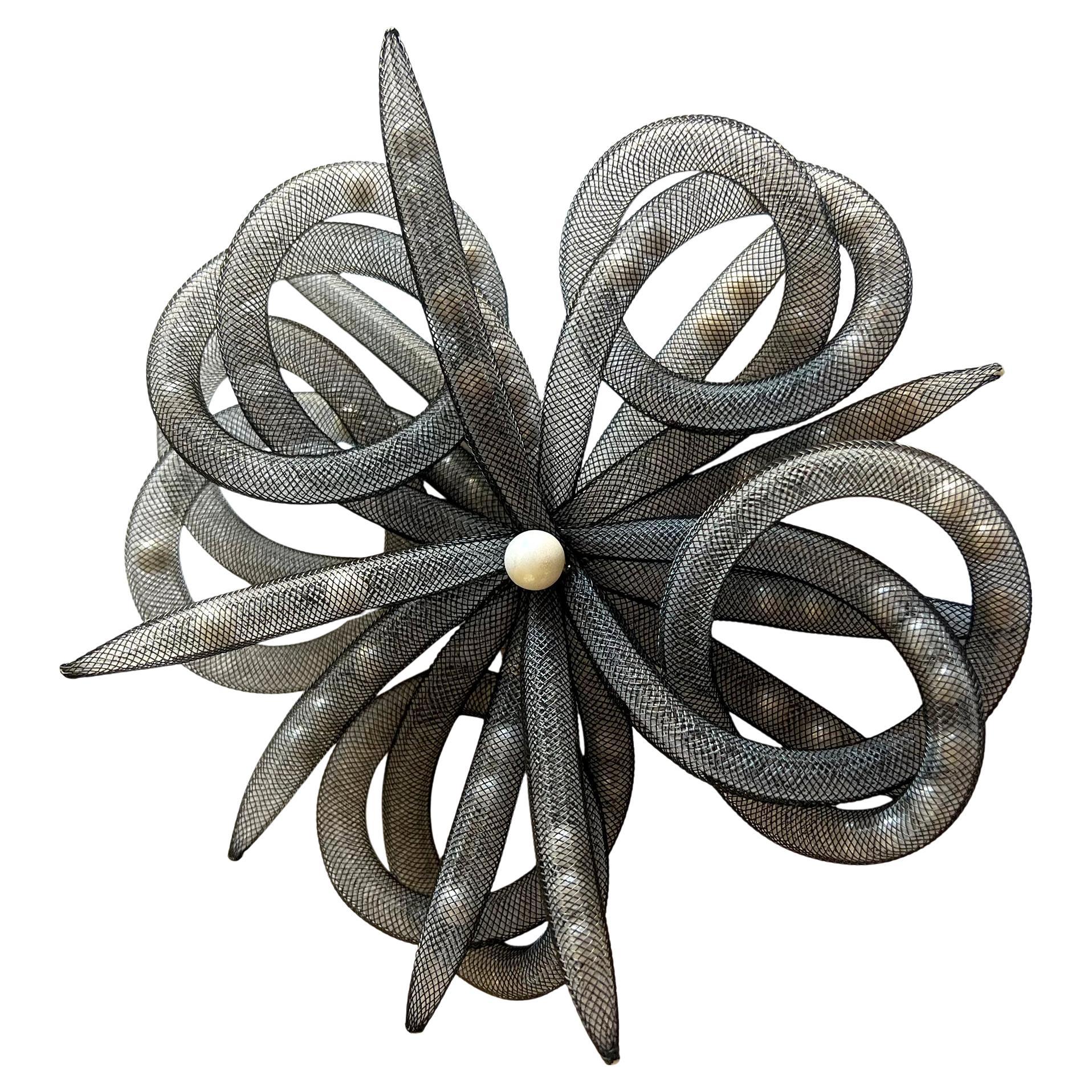Janete Zamboni De Farro Italian Mesh and Pearl Oversized Brooch For Sale