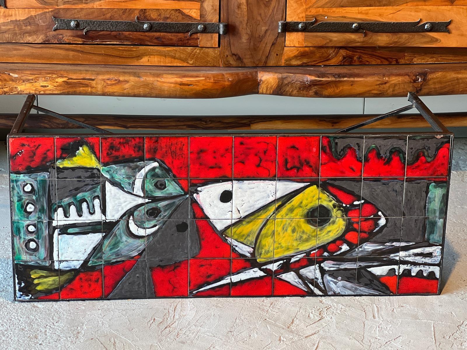 20ième siècle Janette et George  Table basse en céramique Picard Vallauris 1960 en vente