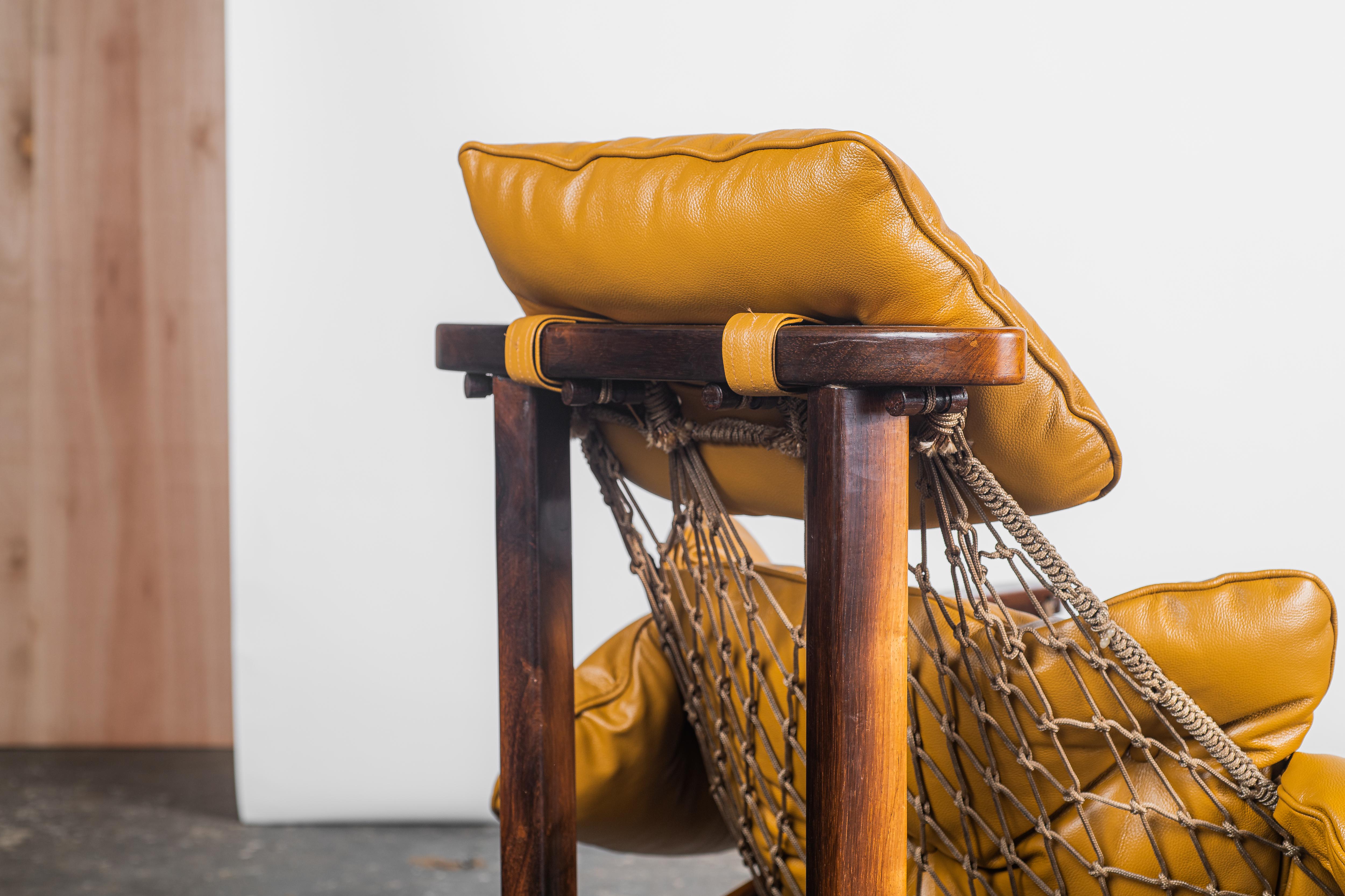 Brazilian Jangada Armchair & Stool - Leather - Jean Gillon, Mid-Century Modern For Sale