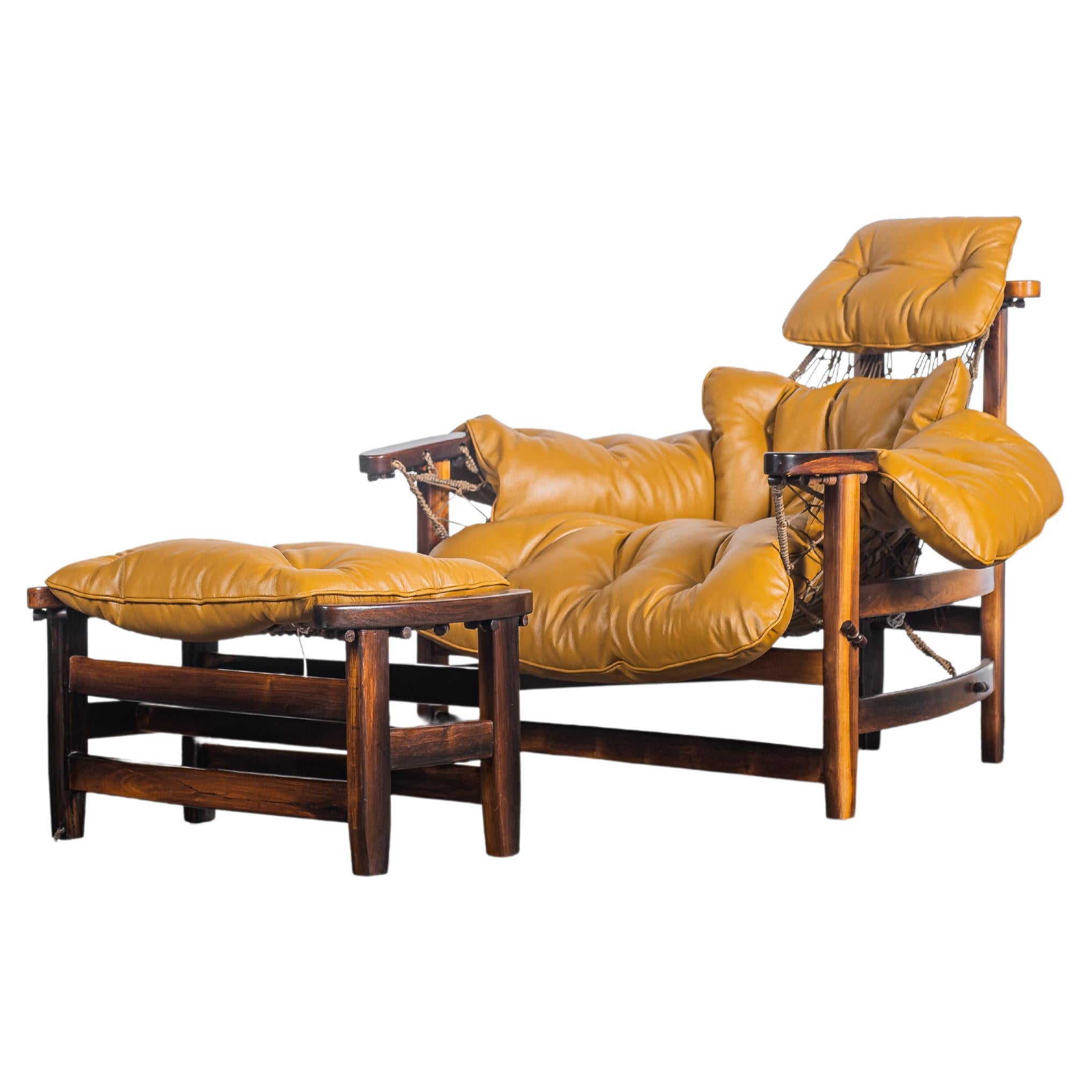 Jangada Armchair & Stool - Leather - Jean Gillon, Mid-Century Modern For Sale