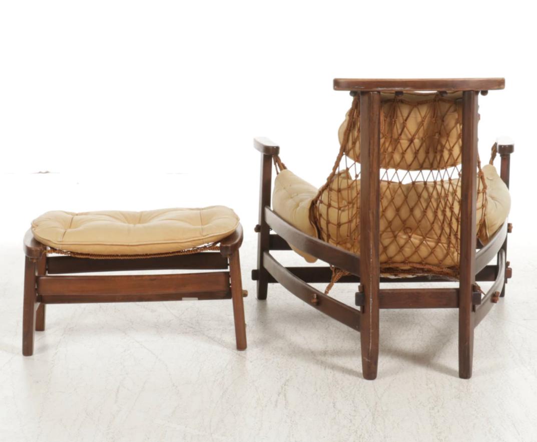 Jangada Jacaranda lounge chair and ottoman, Jean Gillon Italma Wood Art, Brazil, 1968. Labeled. All original. Lovely patina. 

Romanian-born, naturalized Brazilian Jean Gillon was an architect-designer best known for his design firm Italma WoodArt,