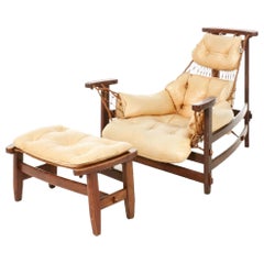 Jangada Jacaranda Lounge Chair, Ottoman, Jean Gillon Italma Wood Art Brazil 1968