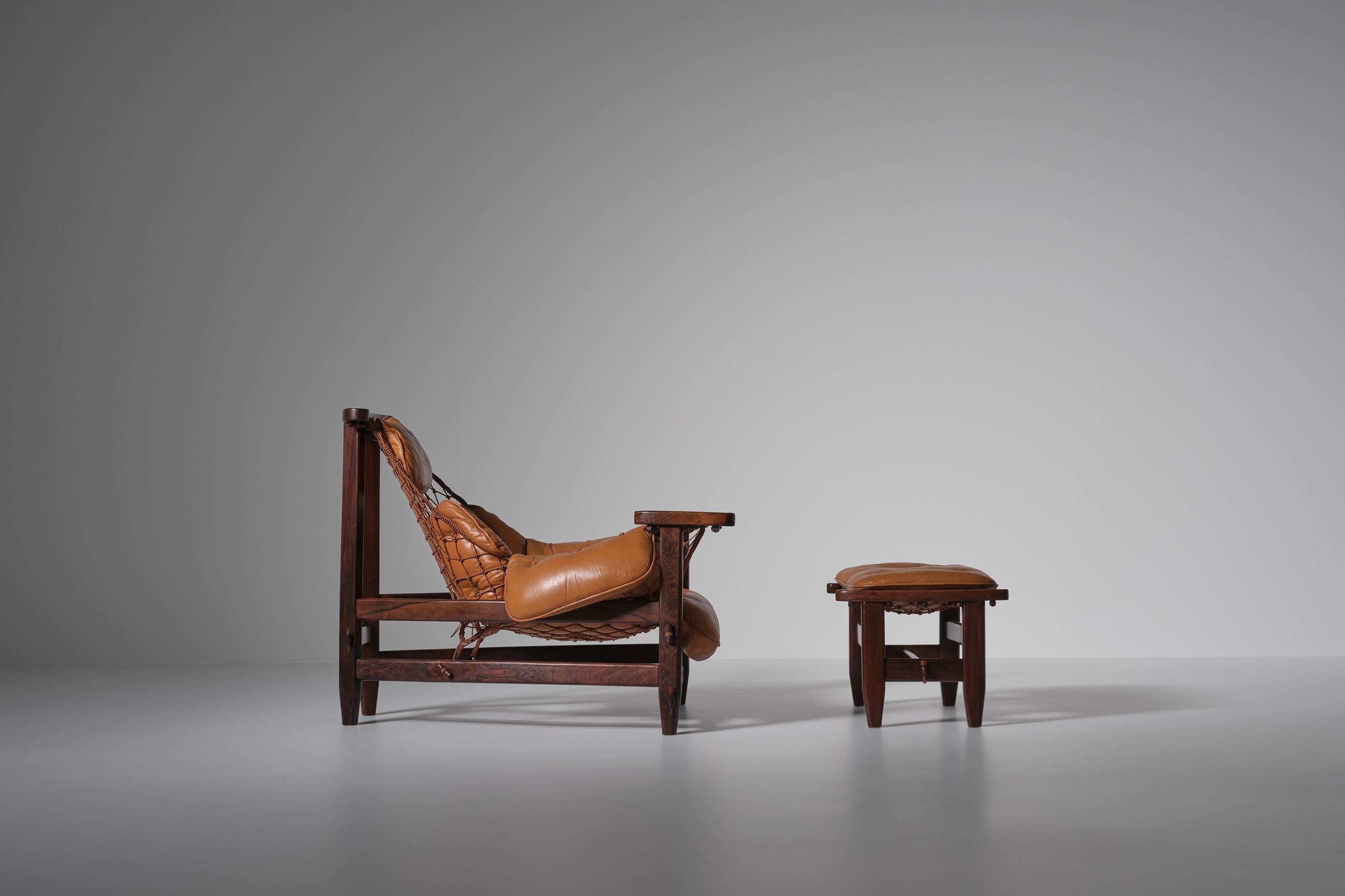 Brazilian ‘Jangada’ Lounge Chair and Ottoman by Jean Gillon, Brazil, 1968