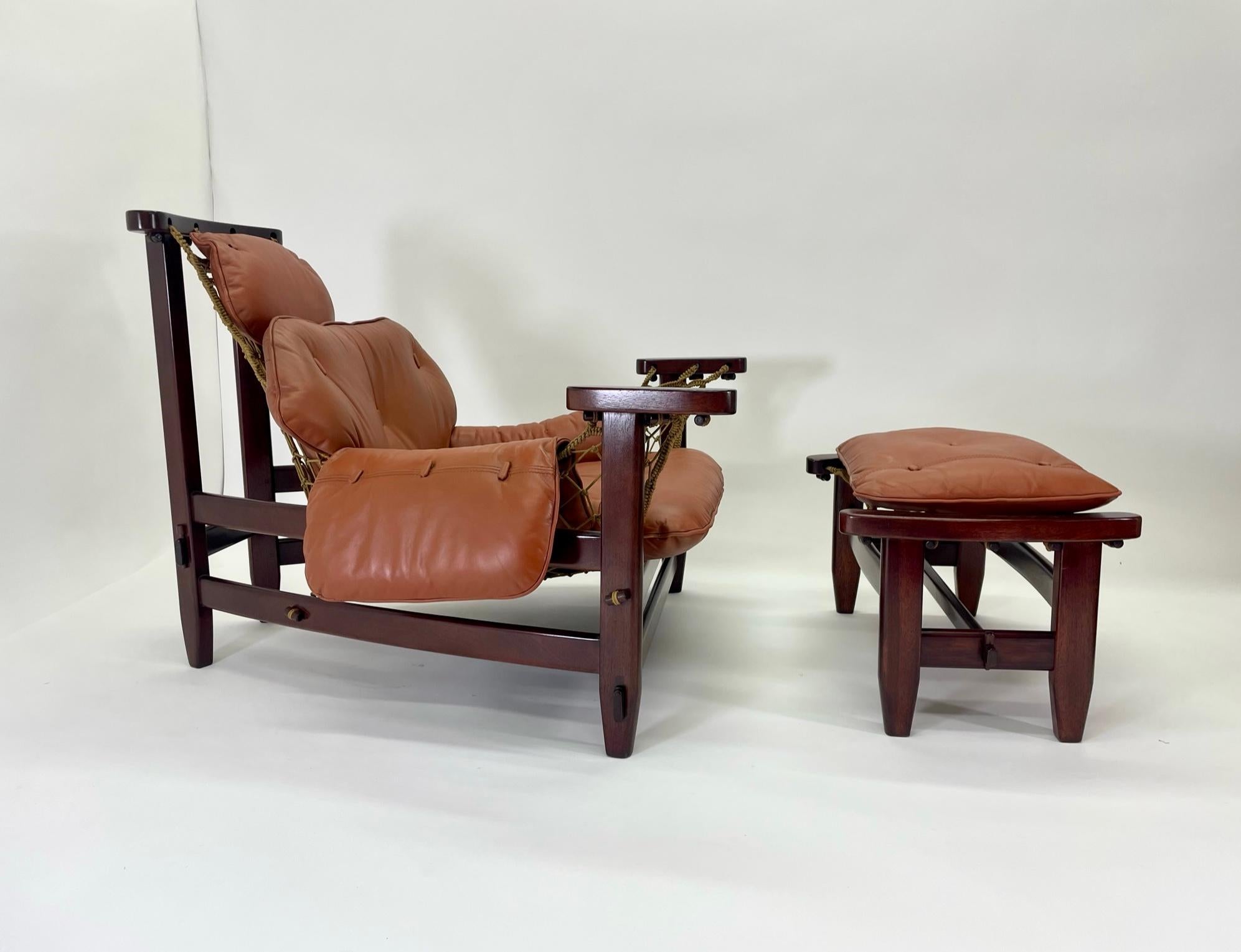 Leather Jangada Lounge Chair and Ottoman by Jean Gillon, Brazil Circa 1960