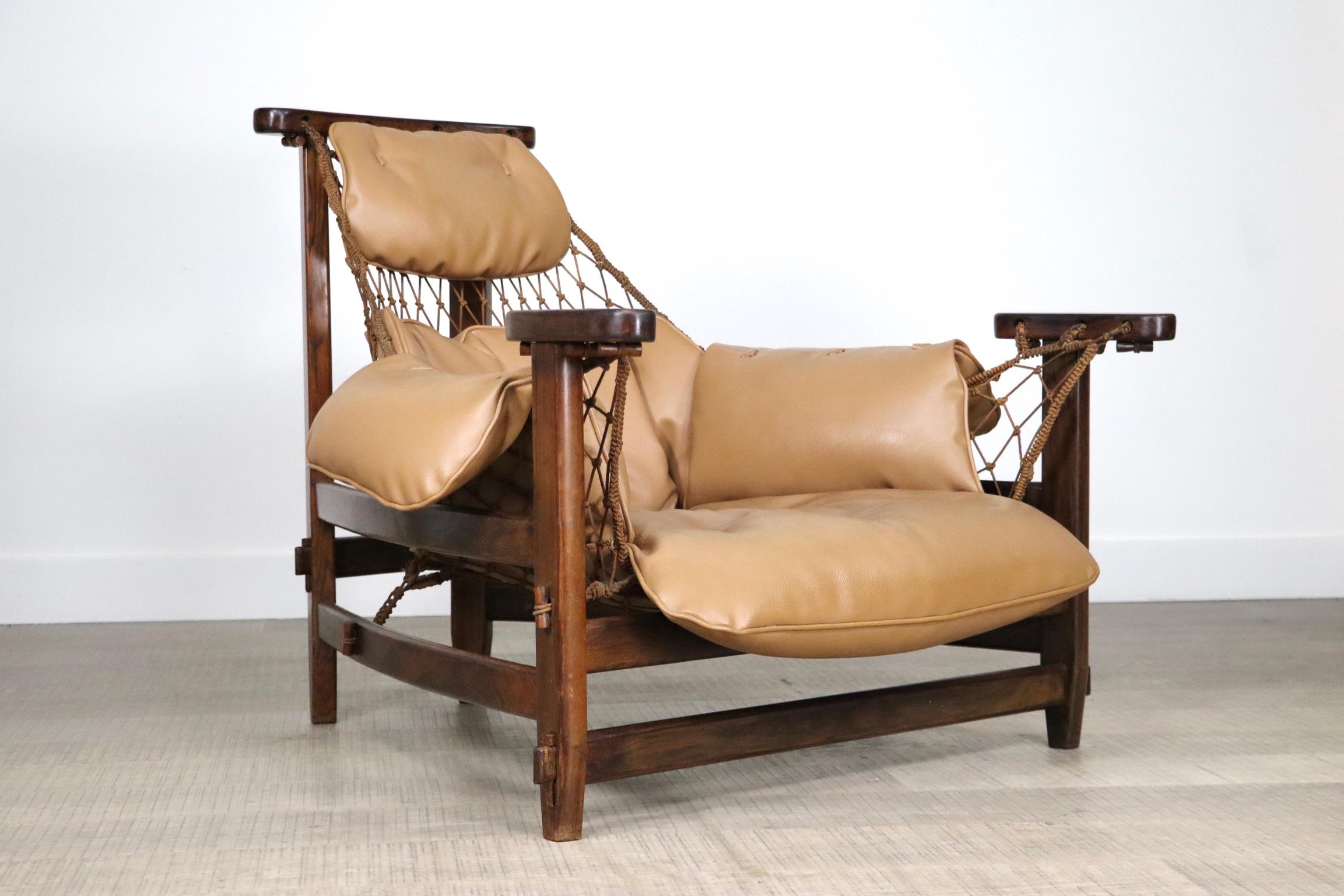 Jangada Lounge Chair in tan leather by Jean Gillon, Brazil 1960s 4