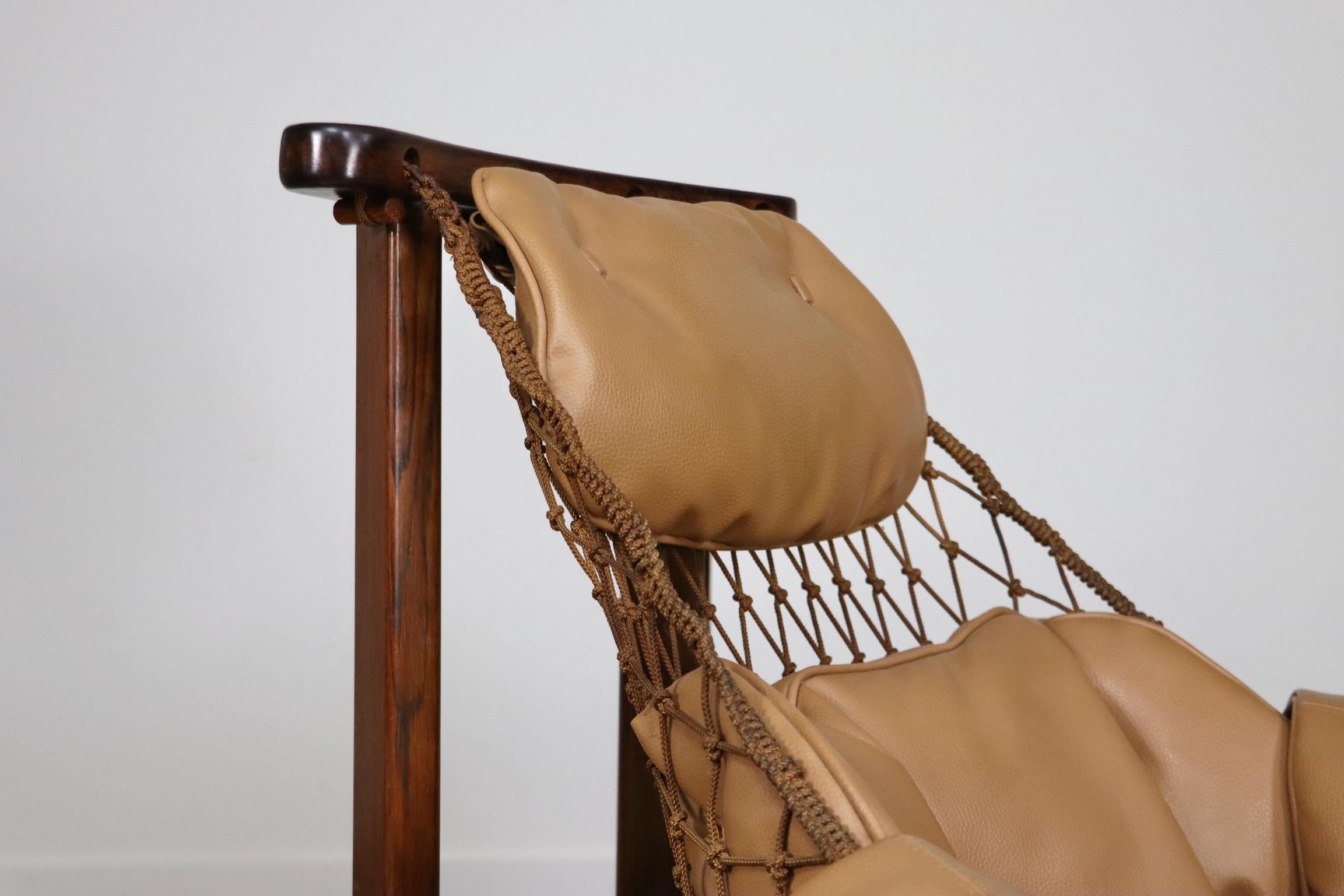 Jangada Lounge Chair in tan leather by Jean Gillon, Brazil 1960s 5