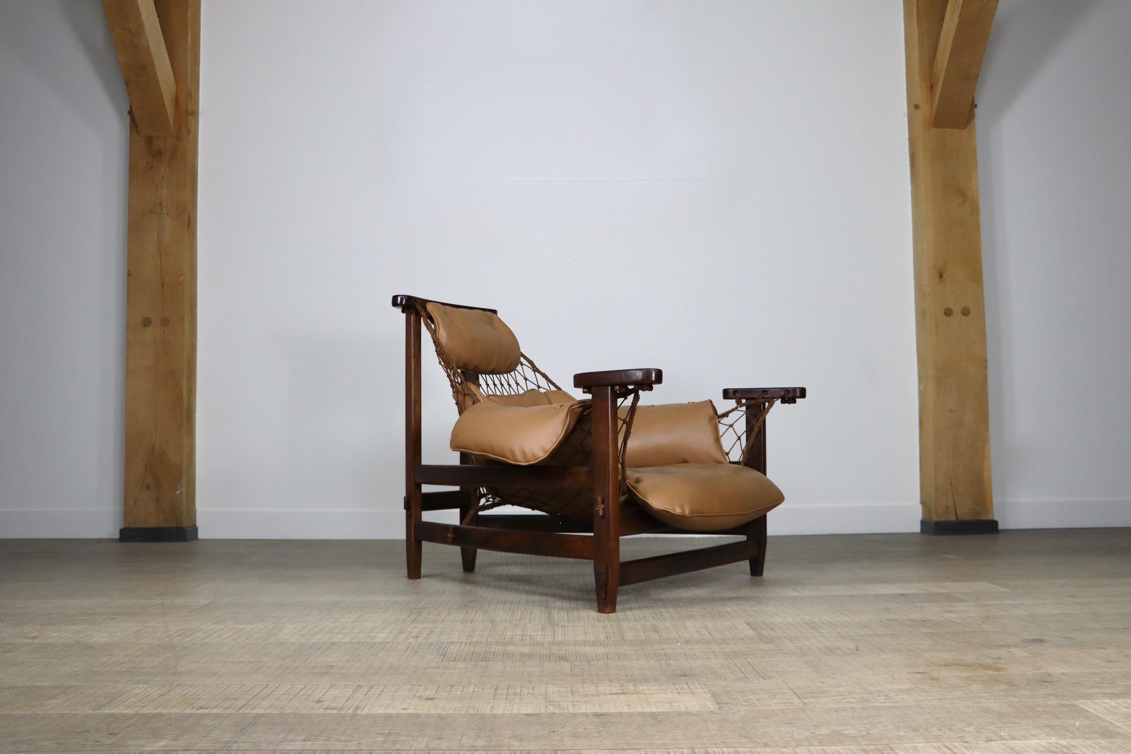 Mid-20th Century Jangada Lounge Chair in tan leather by Jean Gillon, Brazil 1960s
