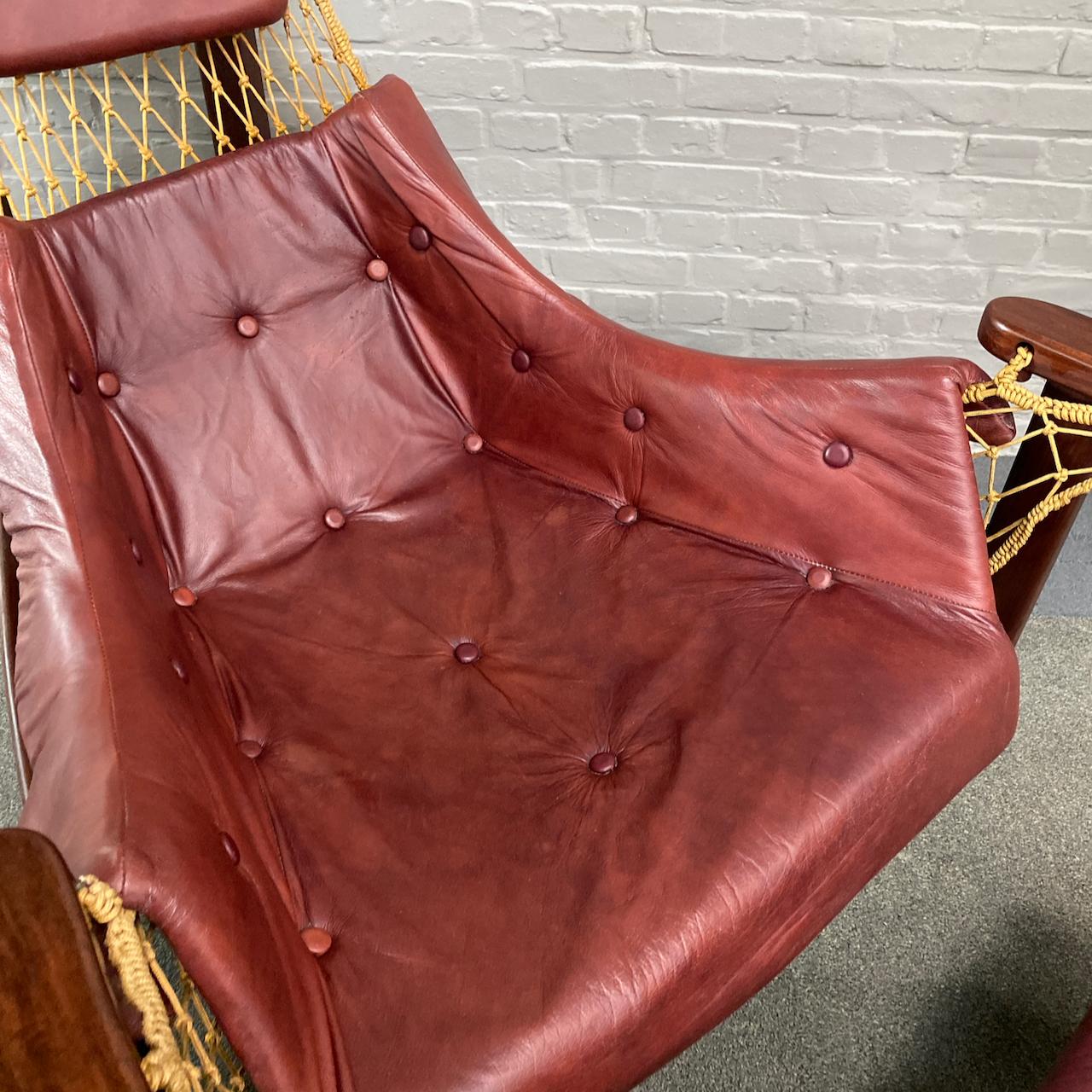 Leather Jangada lounge chair with ottoman by Jean Gillon - Mid Century Modern - Brazil For Sale