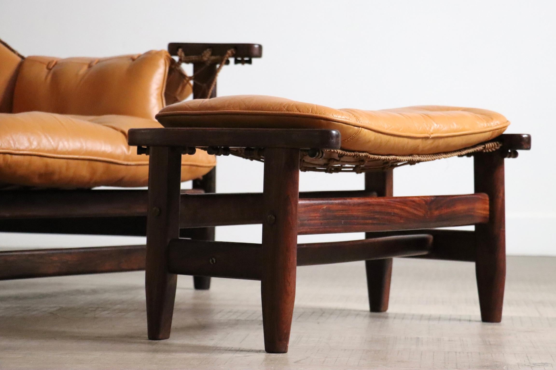 Jangada Lounge Chair with ottoman in Cognac Leather by Jean Gillon Brazil 1960s 8