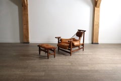Jangada Lounge Chair with ottoman in Cognac Leather by Jean Gillon Brazil 1960s