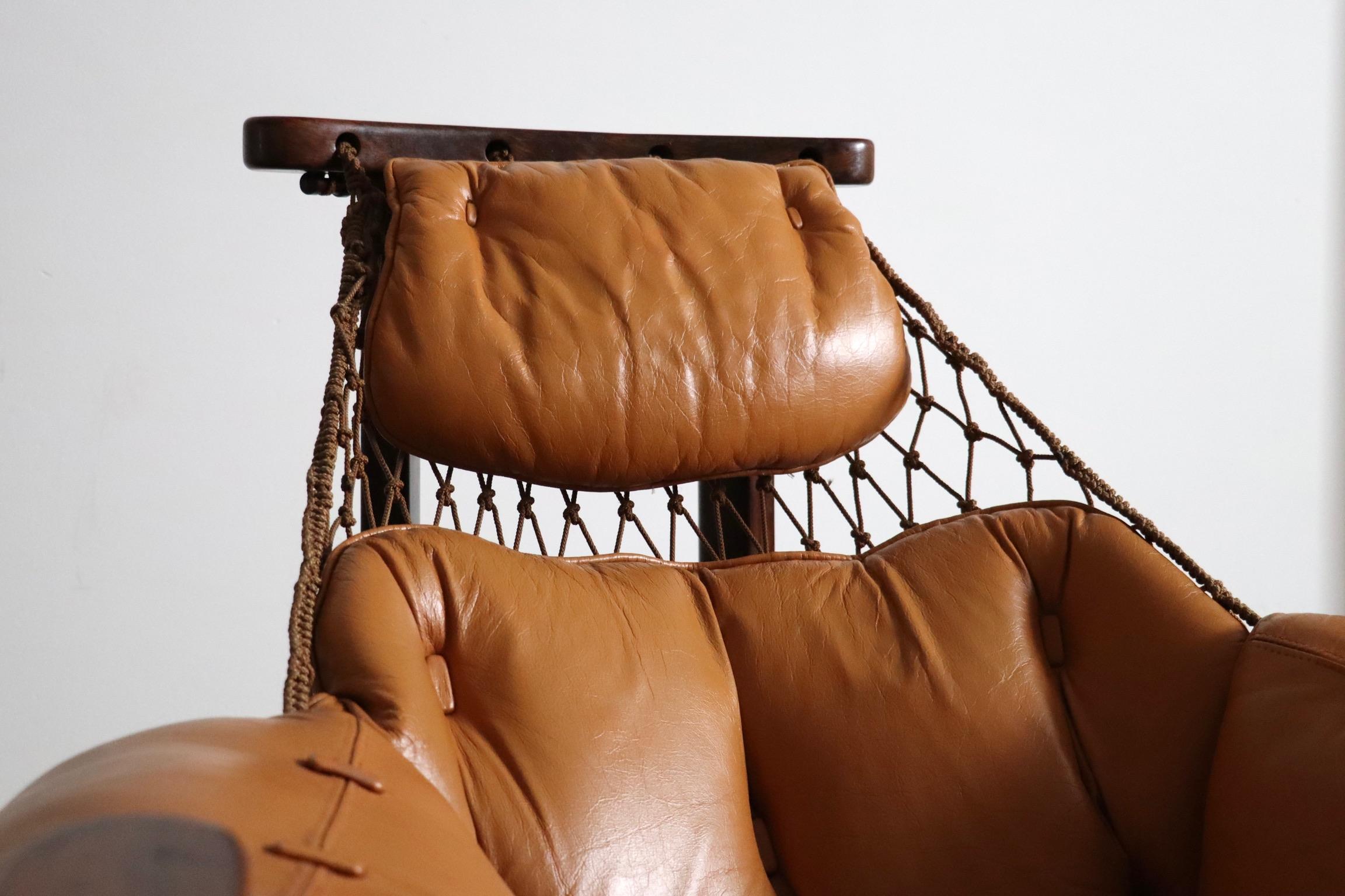Jangada Lounge Chair with ottoman in Cognac Leather by Jean Gillon Brazil 1960s In Good Condition In ABCOUDE, UT