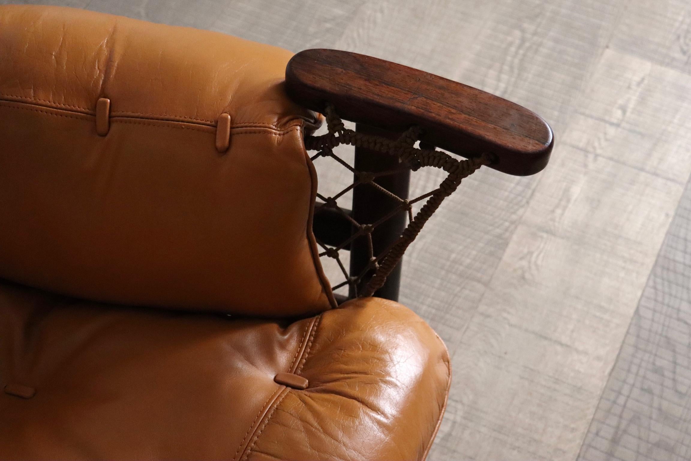 Jangada Lounge Chair with ottoman in Cognac Leather by Jean Gillon Brazil 1960s 2