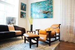 “Jangada” Lounge Chair with Ottoman in Hardwood & Leather, Jean Gillon, 1970s