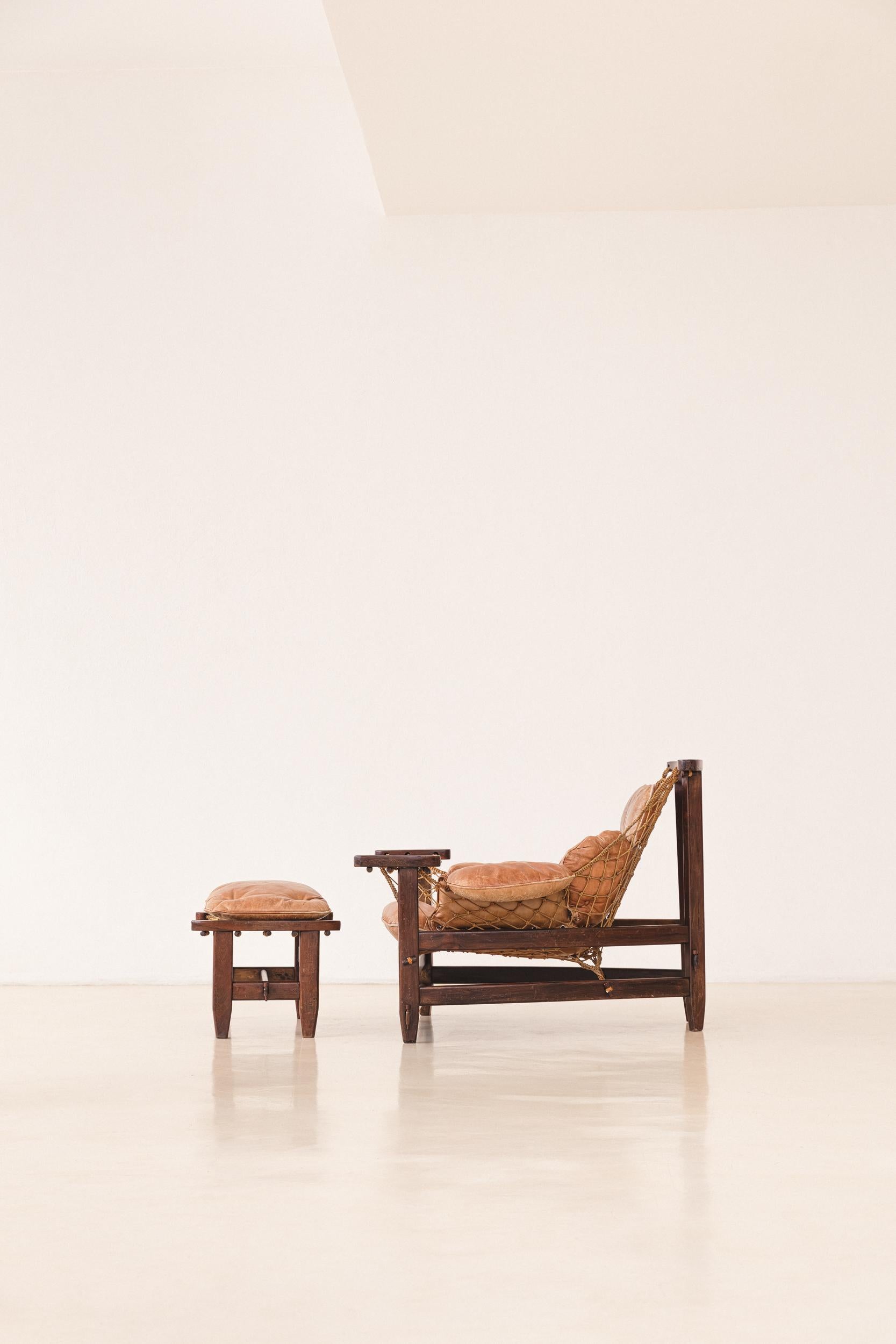 Jangada with Ottoman Armchair By Jean Gillon, Brazilian Midcentury Design, 1968 In Good Condition For Sale In New York, NY