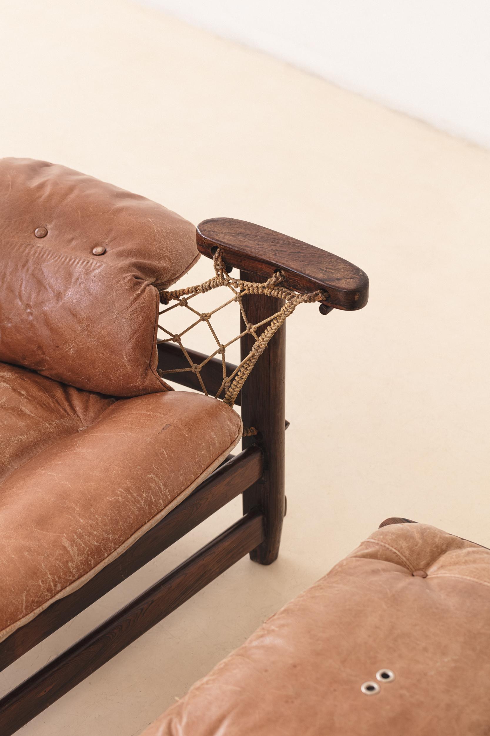 Mid-20th Century Jangada with Ottoman Armchair By Jean Gillon, Brazilian Midcentury Design, 1968 For Sale