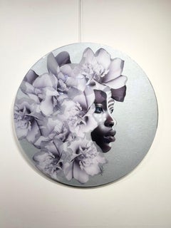 "Floral Whisperer" Side profile of Black woman with flower crown and tribal mark