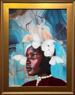 "Spirit of the Sky" Collage einer schwarzen Frau mit Blumen und Vögeln