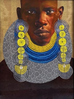 "Tribal Visions" African person wearing yellow earrings and rope necklaces