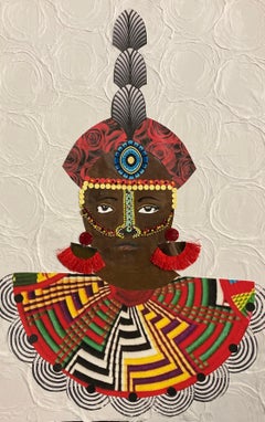 "Celebrating Massai" mixed media painting of an African man in tribal dress