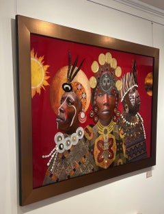 "Renew...Live...Reflect" Tribal African men wearing graphic clothing, feathers