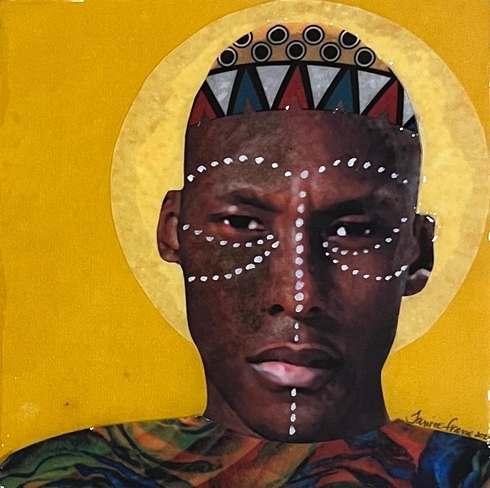 "What is Means to Be From Africa" mixed media portrait of a black man - Mixed Media Art by Janice Frame