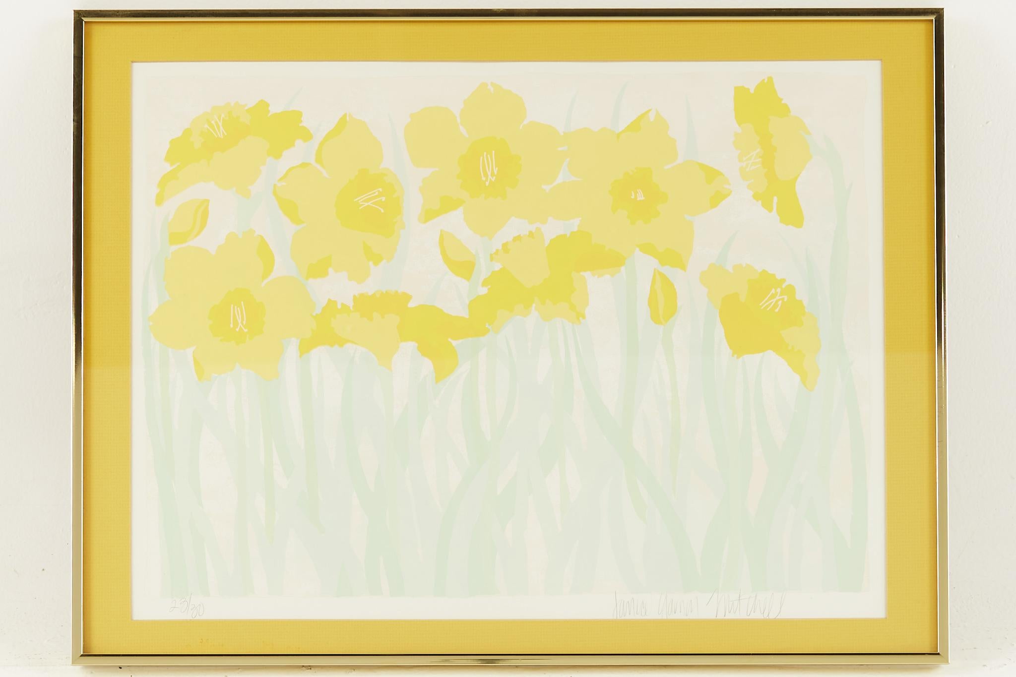 Janice Garnon Mitchell Mid century screen print of yellow day lilies

This print measures: 24.25 wide x .75 deep x 18.25 inches high

This Print is in Good Vintage Condition

We take our photos in a controlled lighting studio to show as much