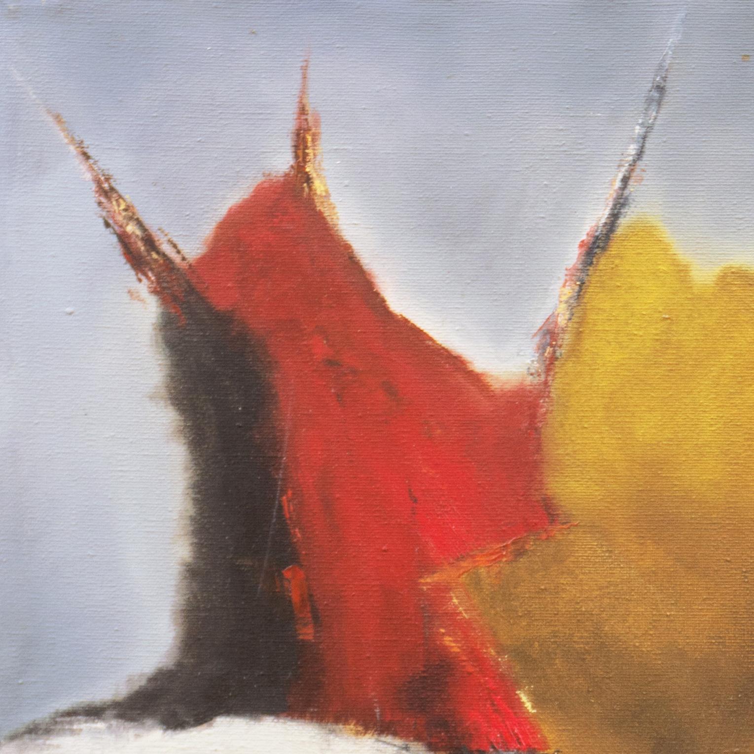 „Abstracted Sunset in Scarlet and Ochre“, Frau Künstlerin, California Modernist, Ölgemälde – Painting von Janice Haefner