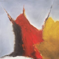 «Abstracted Sunset in Scarlet and Ochre », femme artiste, huile moderniste californienne