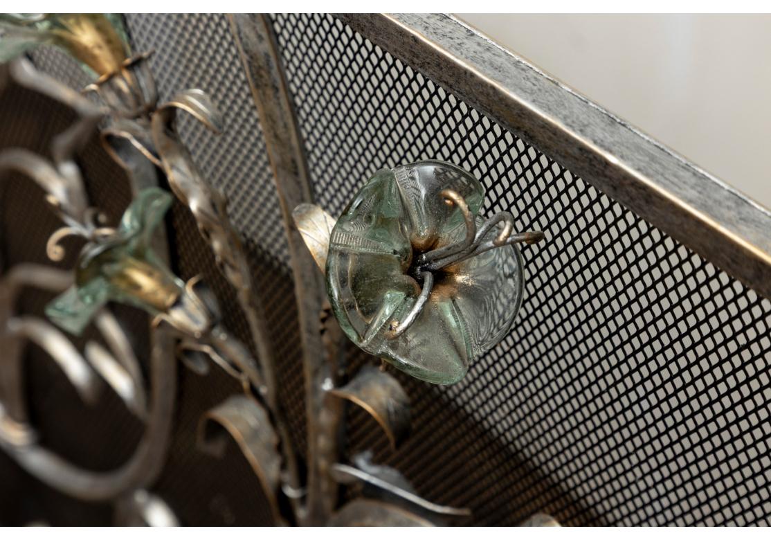 Art Nouveau Janice Minor Design Glass Amaryllis Fire Place Screen For Sale