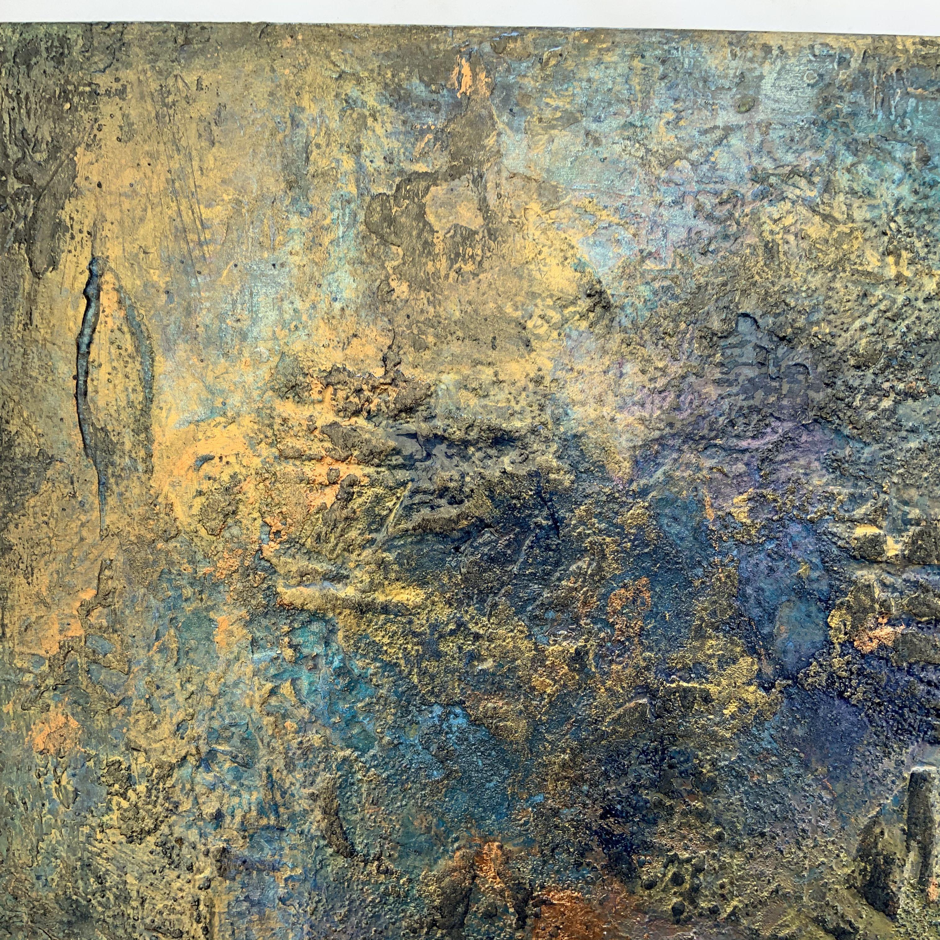 Blues Metallic Diptych, Mixed Media on Wood Panel - Abstract Expressionist Mixed Media Art by Janice  Rogers