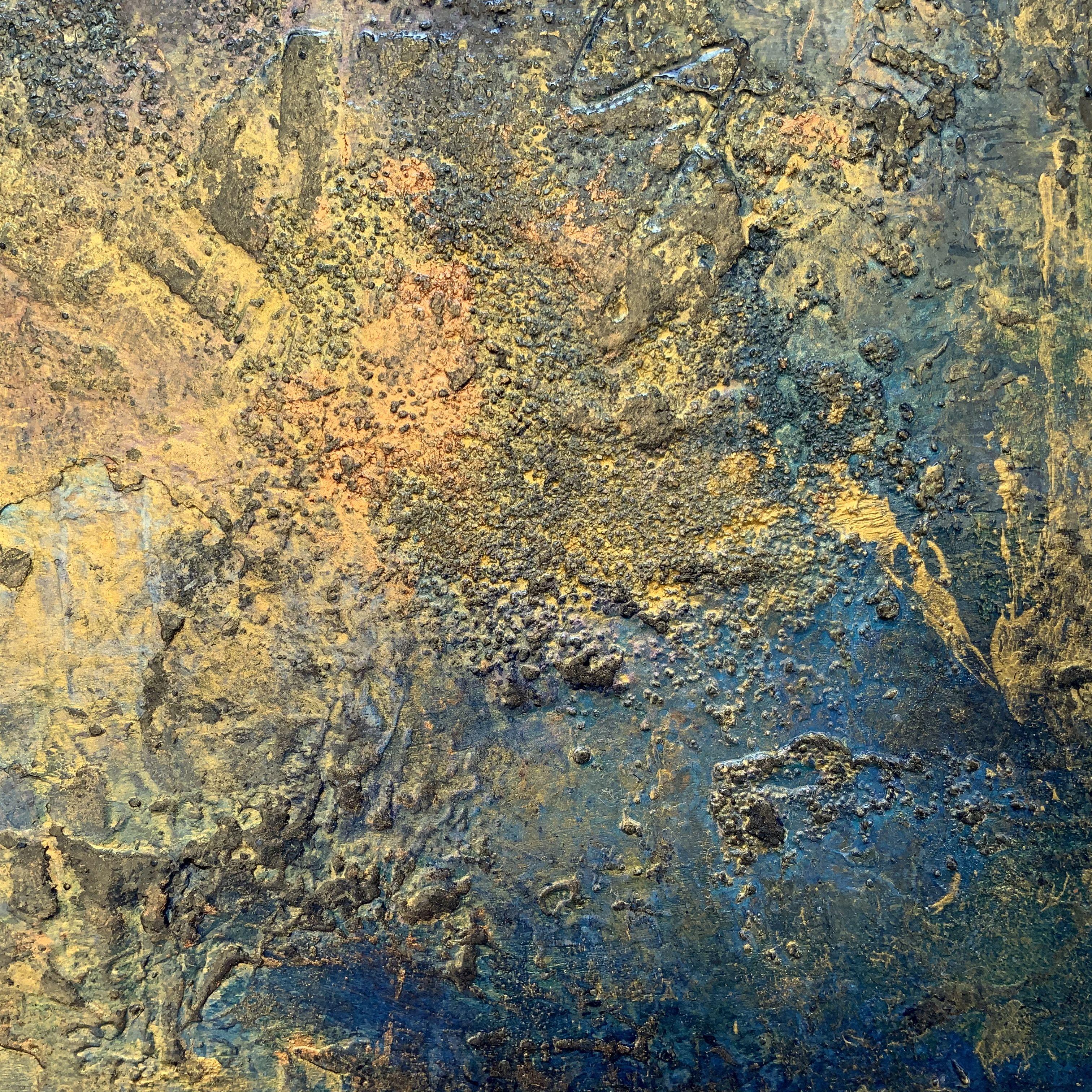 Blues Metallic Diptych, Mixed Media on Wood Panel For Sale 1