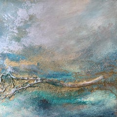 Sculpted Ocean Teal, Painting, Acrylic on Wood Panel
