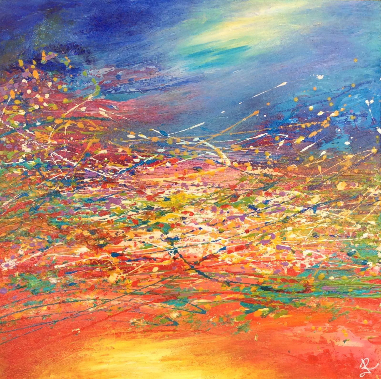 Janice Rogers Abstract Painting - Abstract Landscape at Sunset, Painting, Acrylic on Wood Panel