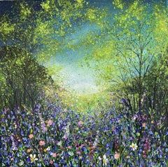 Colourful Woodland with Bluebells, Painting, Acrylic on Canvas