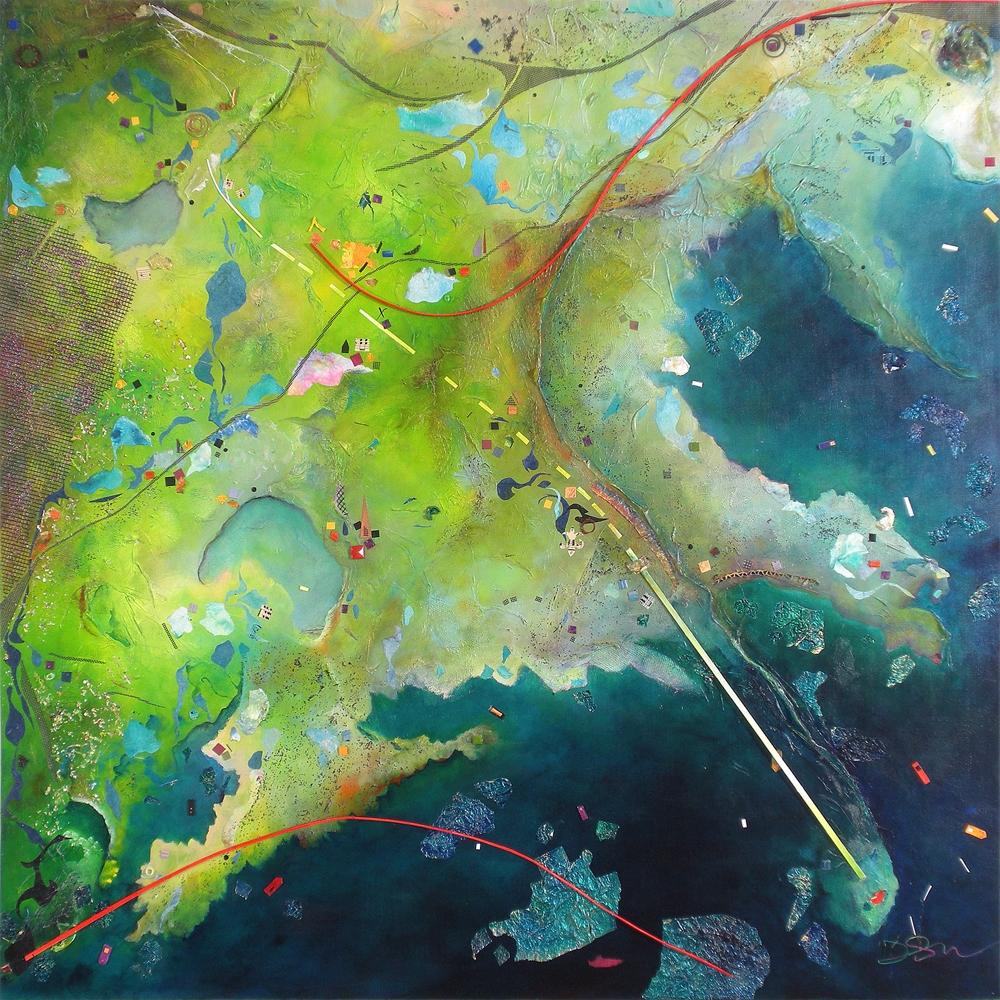 Janice Schoultz Mudd Abstract Painting - Green Bayou, Painting, Acrylic on Canvas