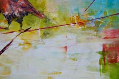 Abstract Bird Painting 'Red Bird at Dawn' Urban Wildlife Art, Contemporary Art