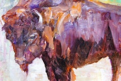 Abstract Bison Painting 'Heading Back to the Summer Pasture' Modern Wildlife Art