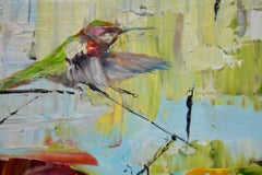 Abstract Bird Painting 'Hummingbird Descending' Urban Wildlife Art, Modern Art