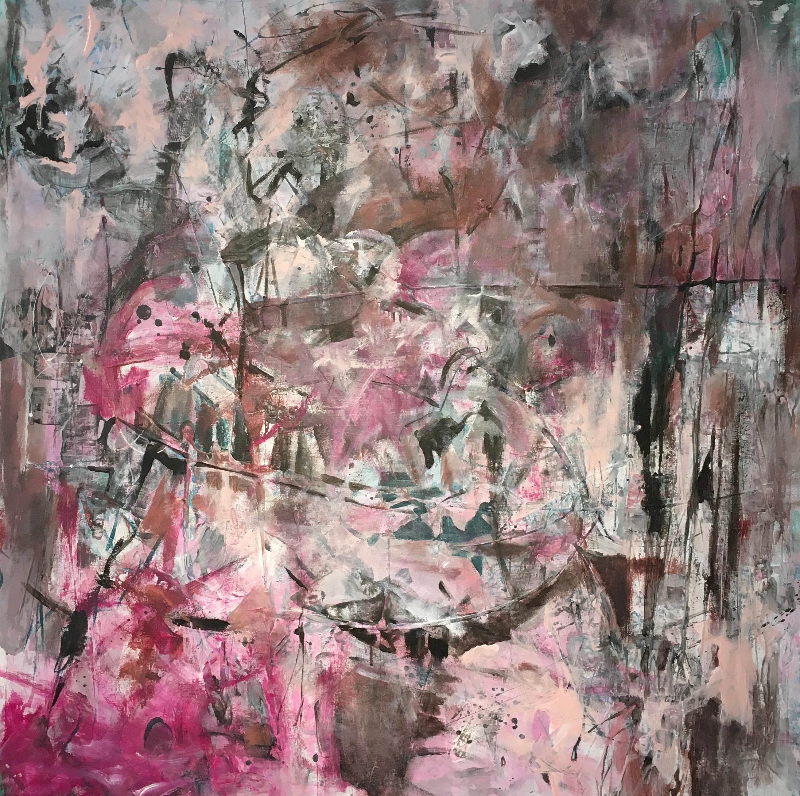 Questo quadro astratto a tecnica mista di 36" x 36" è opera dell
artista dello stato di Washington Janice Tayler. Questo dipinto presenta un gioco dinamico di colori, texture e composizione caratteristico dell
espressionismo astratto. Le pennellate