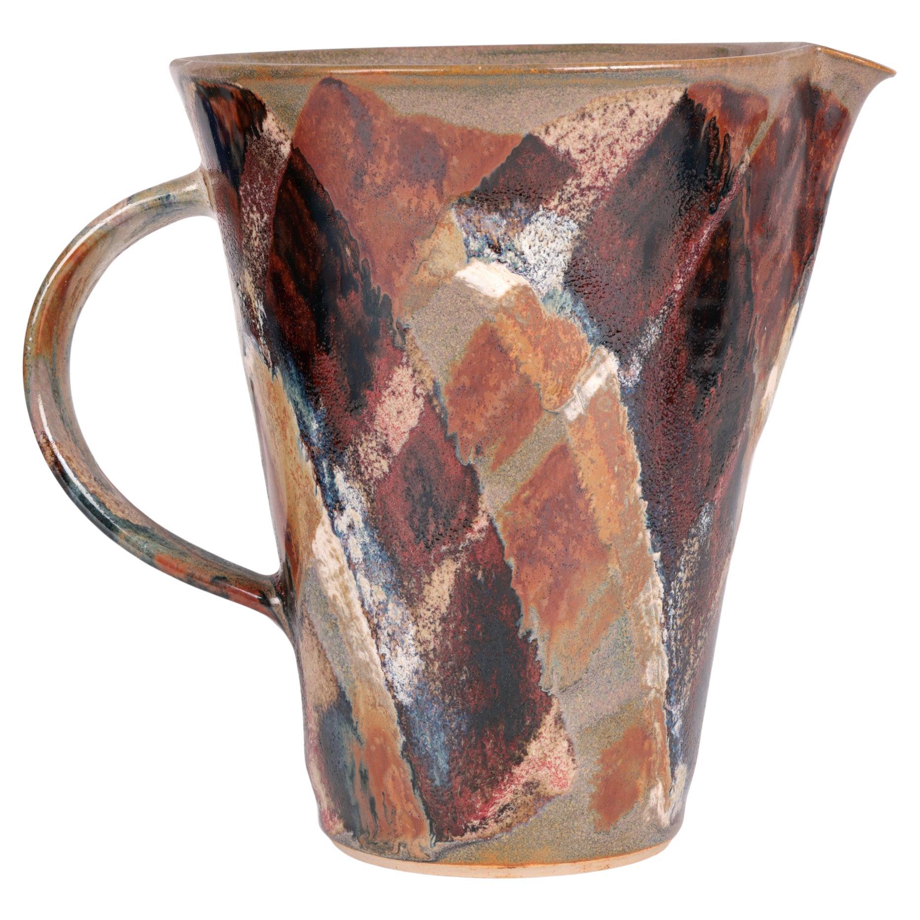 Janice Tchalenko Hand Painted Patchwork Studio Pottery Jug For Sale