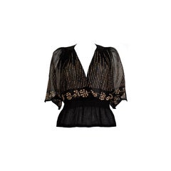 Janice Wainwright - 1970s Vintage - Chiffon Top - Pink + Ecru Floral Sequinns
