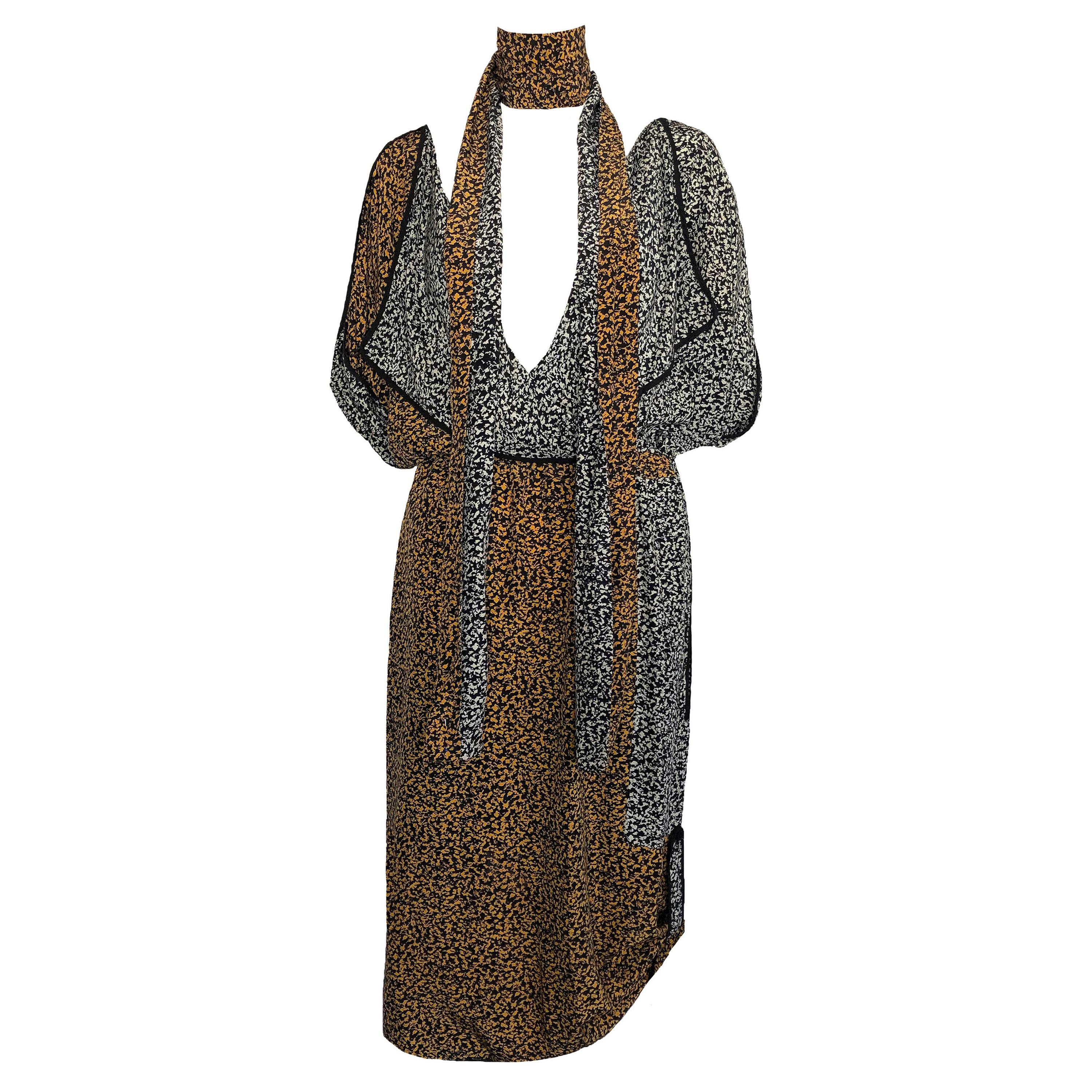 Janice Wainwright 1980s Vintage Printed Silk Dress & Scarf