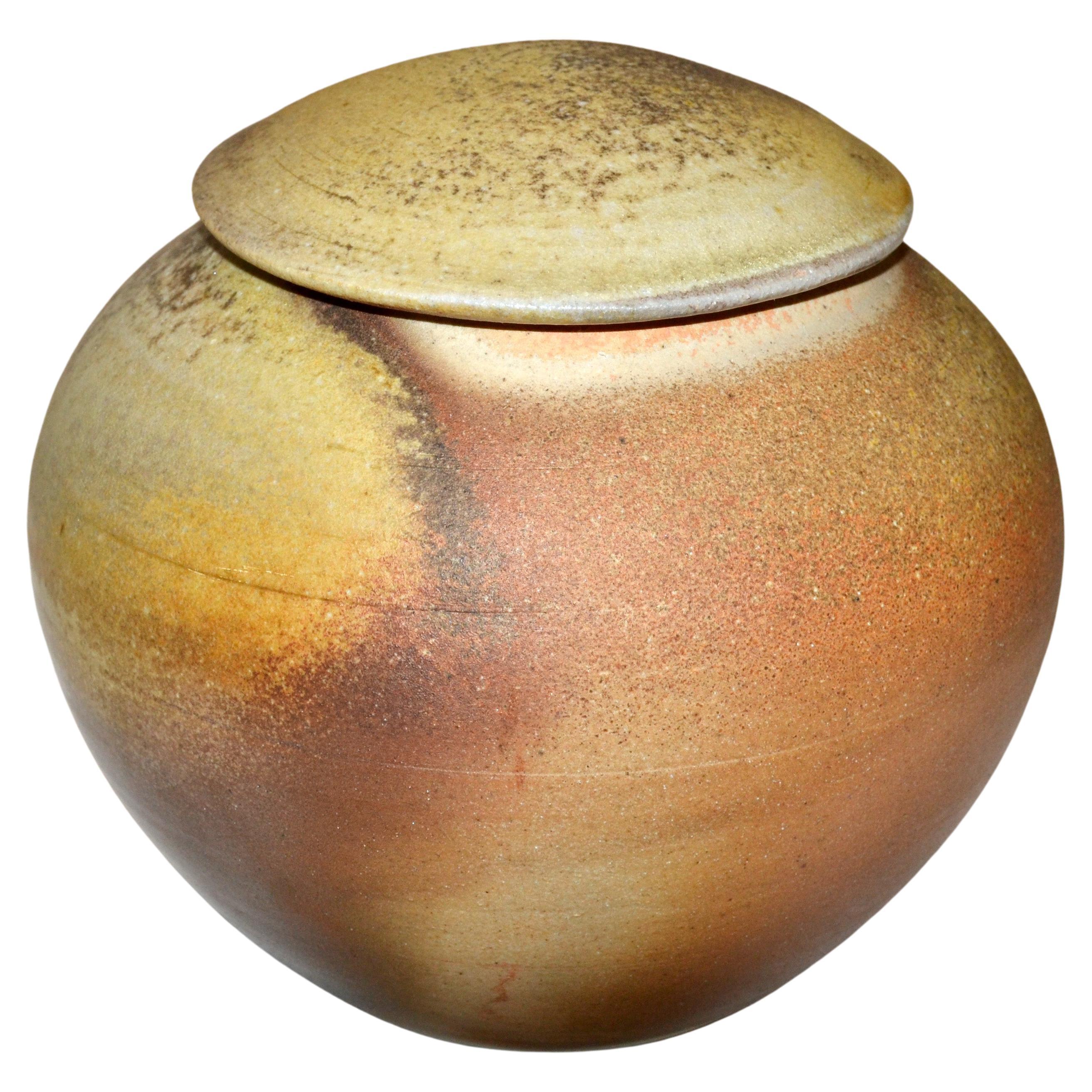 Janice Weisler Cuenco de barro con tapa artesanal Vintage Huesos de Marrón América en venta